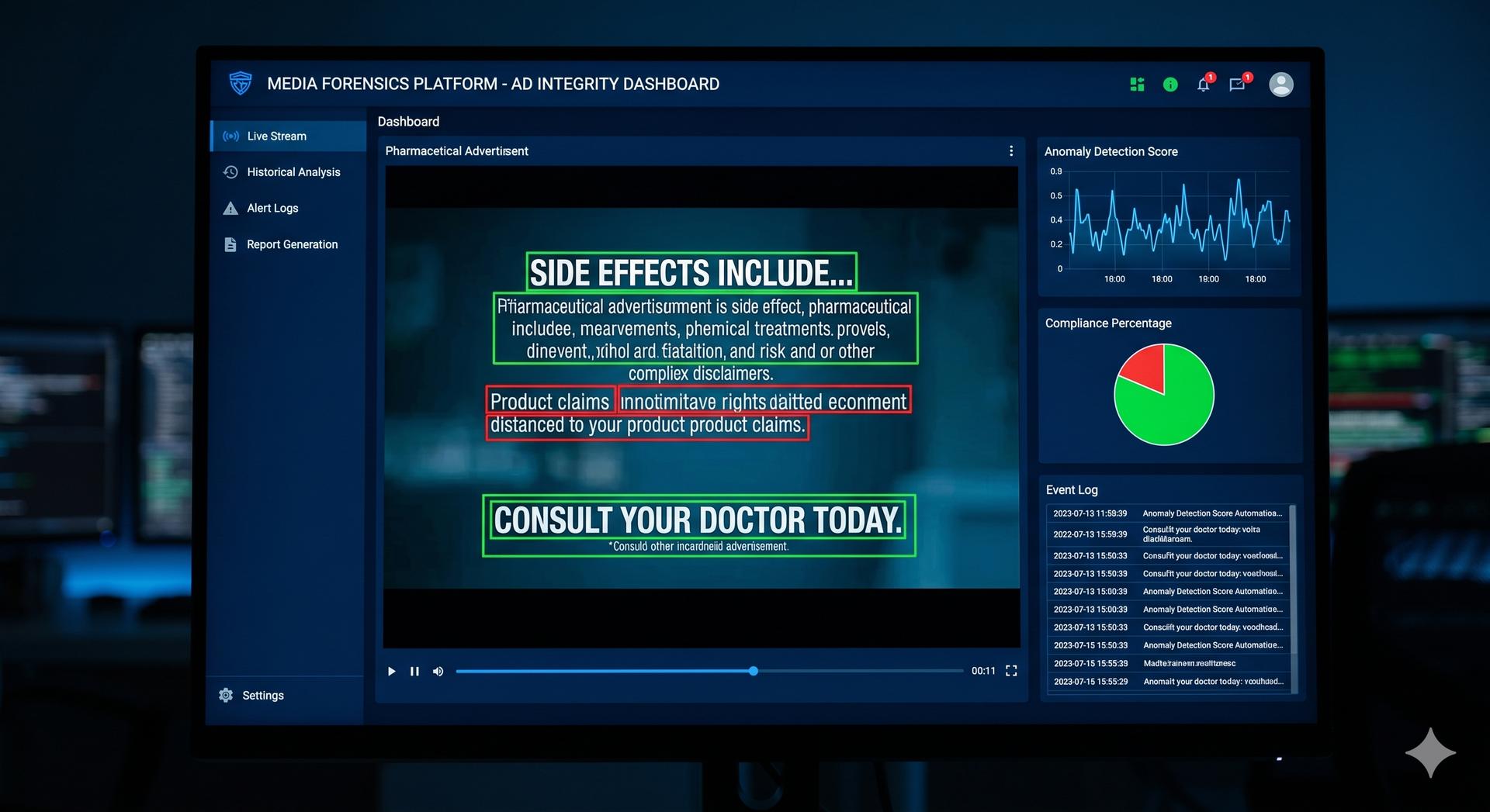 Broadcast compliance forensics dashboard
